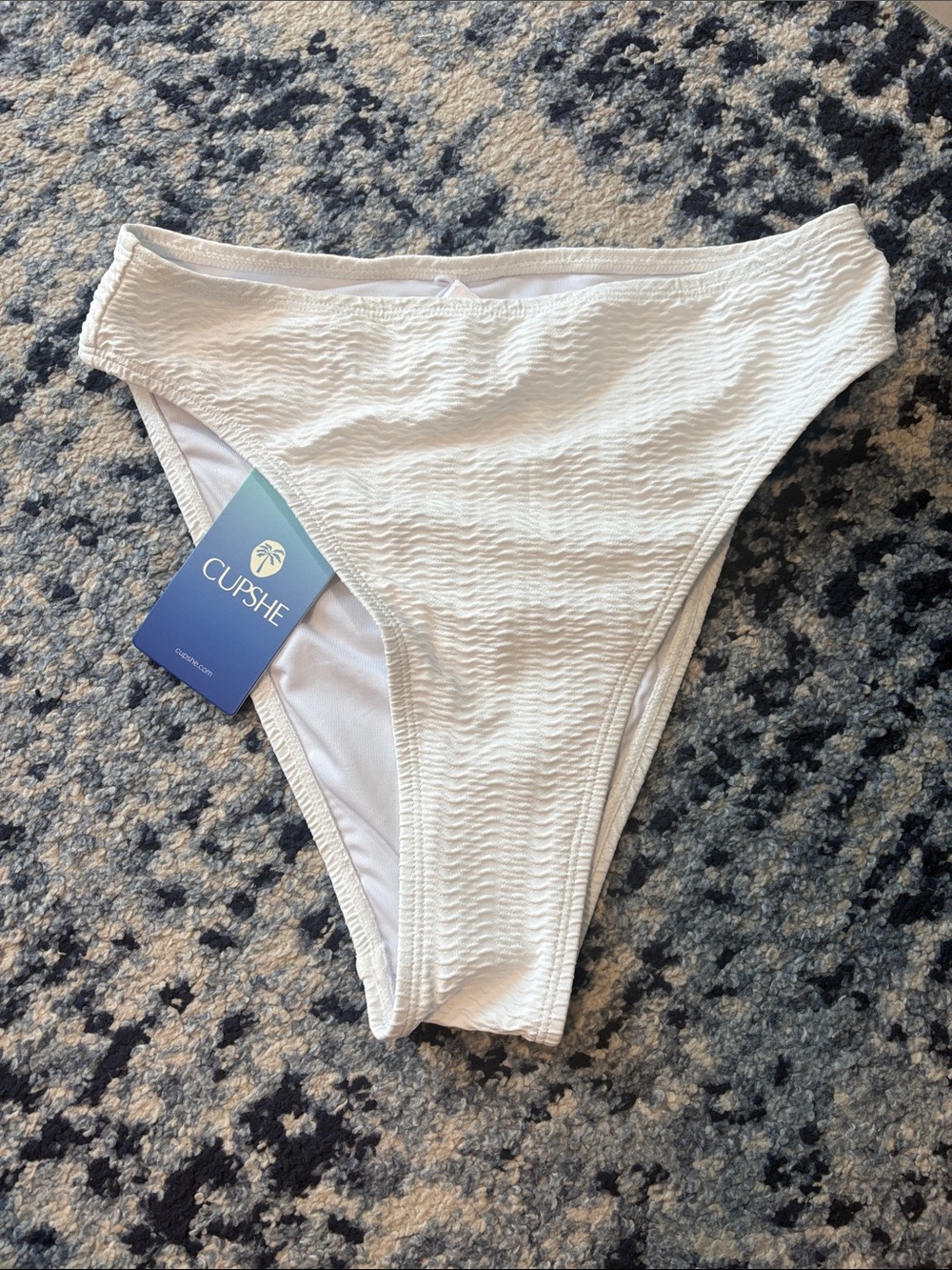 Cupshe White Textured High-Leg Bikini Bottom